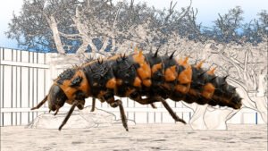 A 3D render of a ladybug larva in the TangleWicket garden, by John D Reinhart